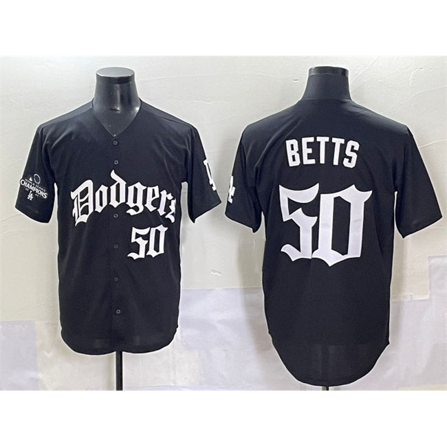 Los Angeles Dodgers #50 Mookie Betts Black CONTON 2025 LA Gothic Style With 2024 World Series Champions Patch Vapor Premier Limited Stitched Jersey