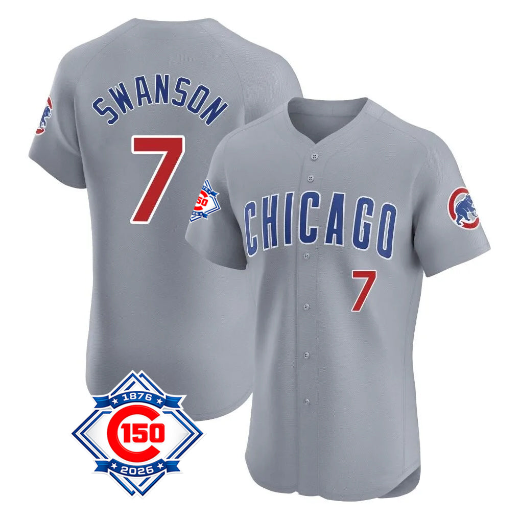 Chicago Cubs #7 Dansby Swanson Player Gray CONTON Road 150th Anniversary Limited Elite Home Stitched Jerseys