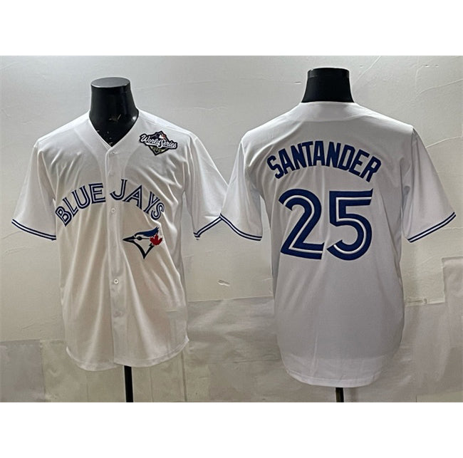 Toronto Blue Jays #25 Anthony Santander White CONTON 2025 World Series Home Cool Base Stitched Jersey