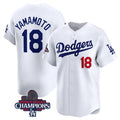 Los Angeles Dodgers #18 Yoshinobu Yamamoto White CONTON 2024 World Series Champions Home Limited Stitched Jersey