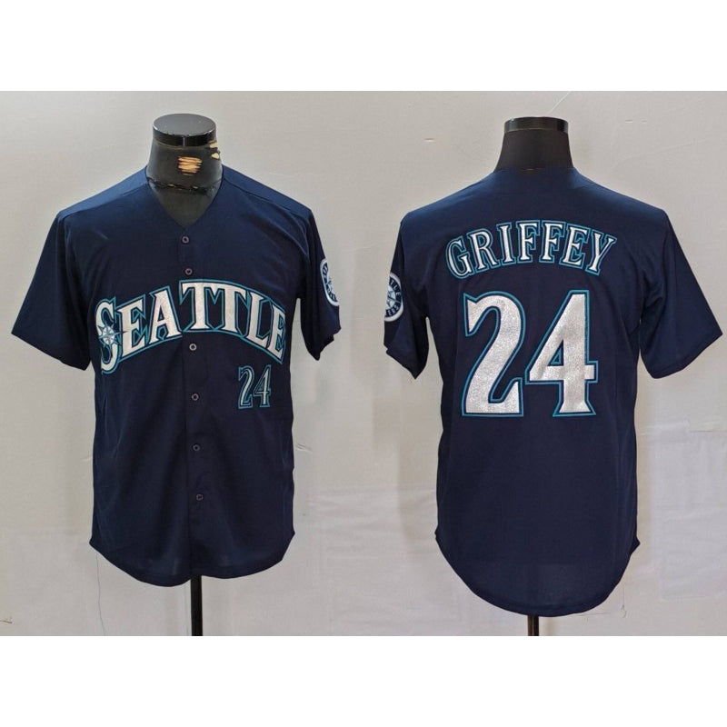 Seattle Mariners #24 Ken Griffey Jr Navy CONTON Cool Base Stitched Jersey