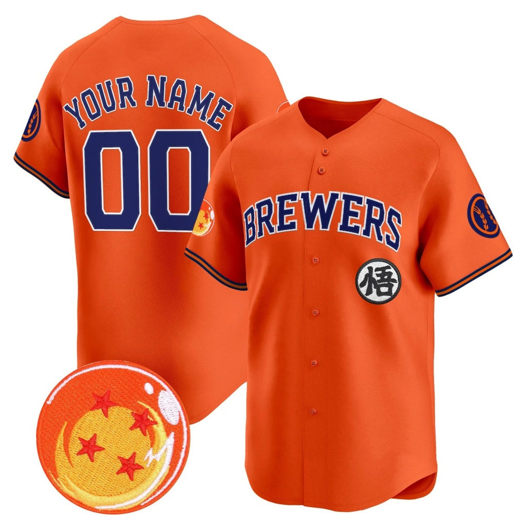 Custom Milwaukee Brewers x Dragon Ball Orange CONTON Vapor Premier Limited Jersey - All Stitched