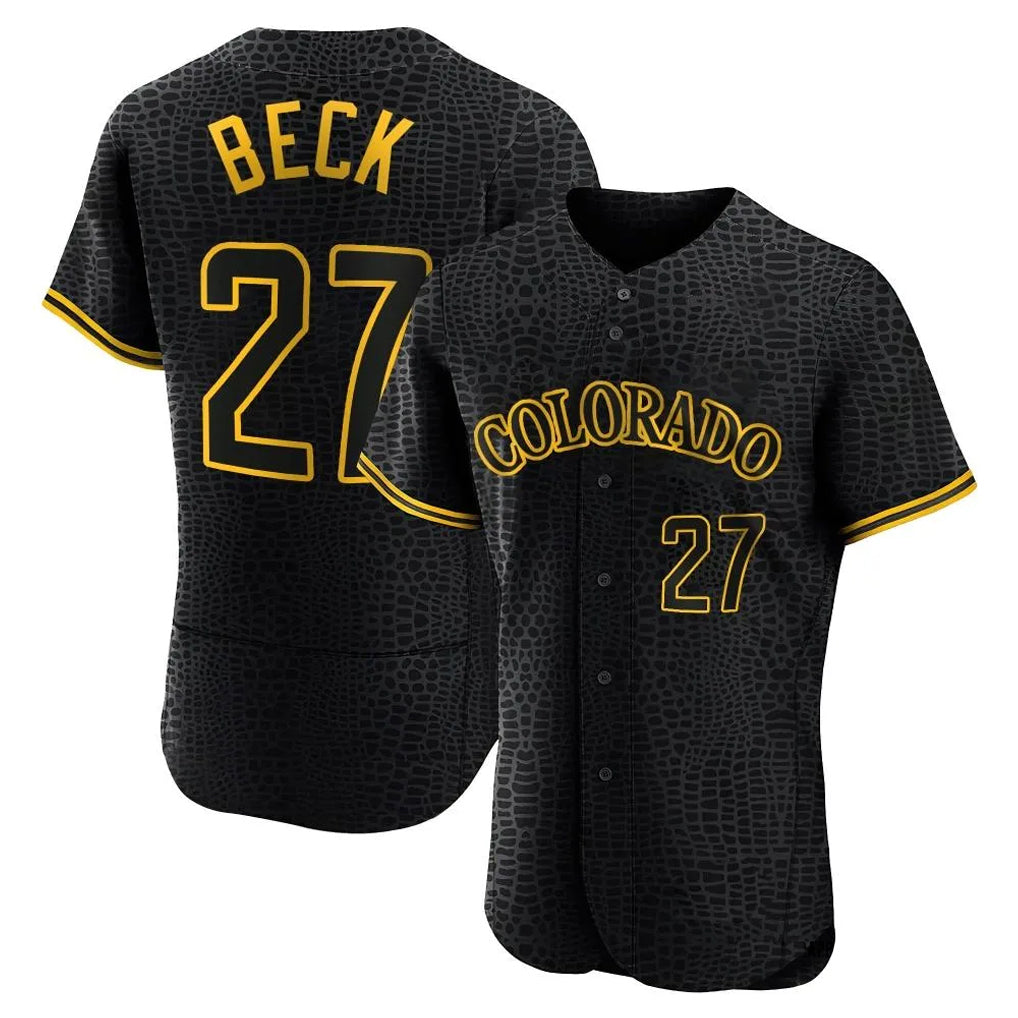 Colorado Rockies #27 Jordan Beck Player Black CONTON Snake Skin City Limited Elite Home Stitched Jerseys
