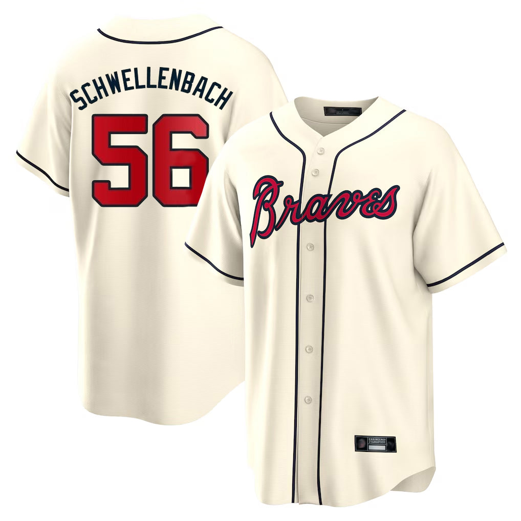 Atlanta Braves #56 Spencer Schwellenbach Player Cream CONTON Home Game Stitched Jerseys