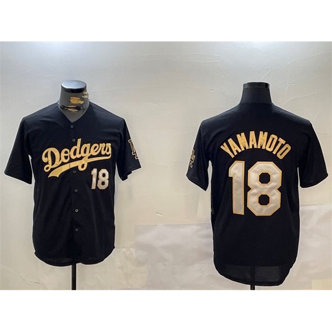 Los Angeles Dodgers #18 Yoshinobu Yamamoto Black Gold CONTON Limited Stitched Jersey