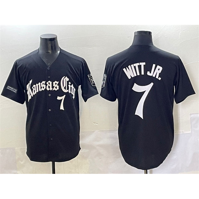 Kansas City Royals #7 Bobby Witt Jr. Black CONTON 'Gothic Crown Edition' Vapor Premier Limited Stitched Jersey