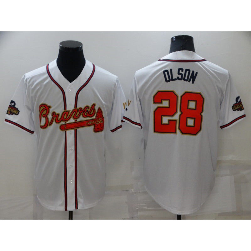 Atlanta Braves #28 Matt Olson 2022 White Gold CONTON World Series Champions Program Cool Base Stitched Jersey