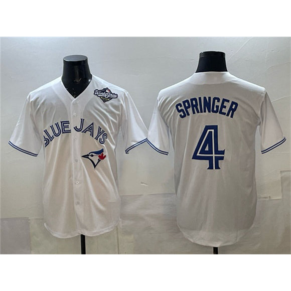 Toronto Blue Jays #4 George Springer White CONTON 2025 World Series Home Cool Base Stitched Jersey