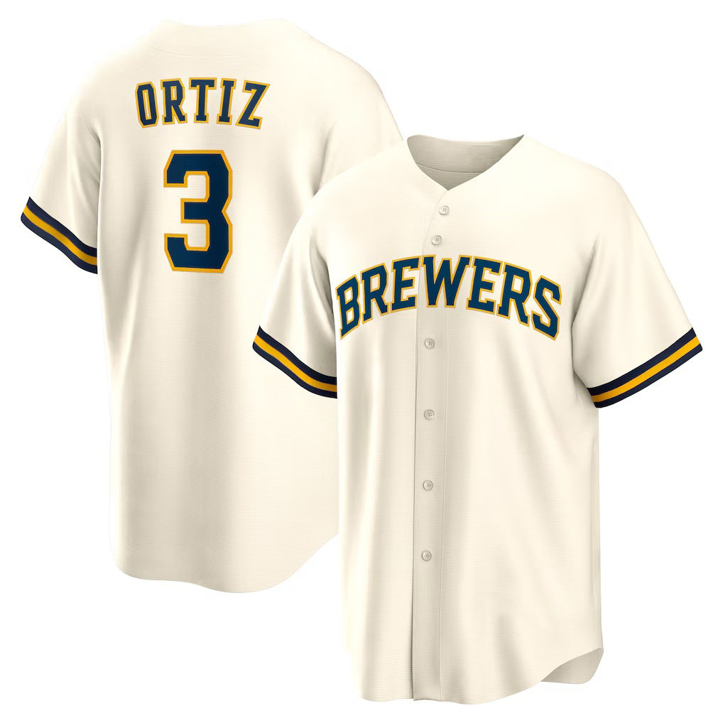 Milwaukee Brewers #3 Joey Ortiz White CONTON Home Replica Jersey