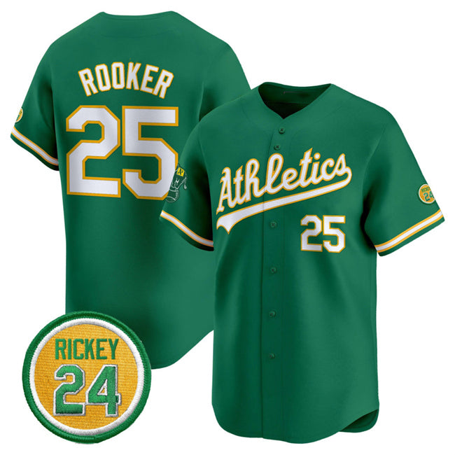 Oakland Athletics #25 Brent Rooker Green CONTON 2024 Limited With Rickey Henderson Patch Stitched Jersey