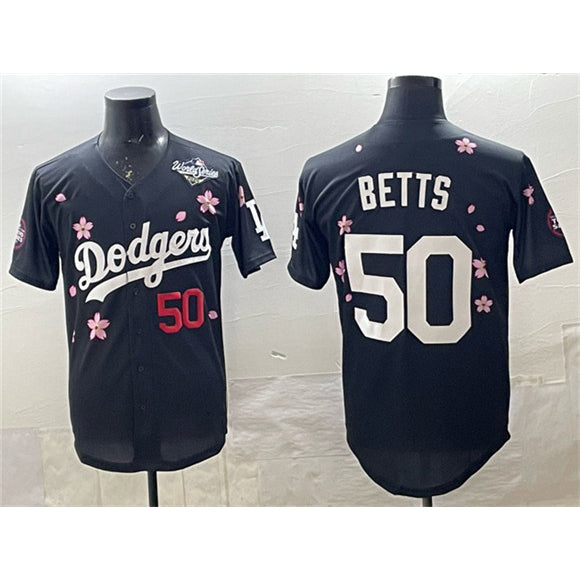 Los Angeles Dodgers #50 Mookie Betts Black CONTON 2025 World Series Patch Tokyo Series Limited Stitched Jersey