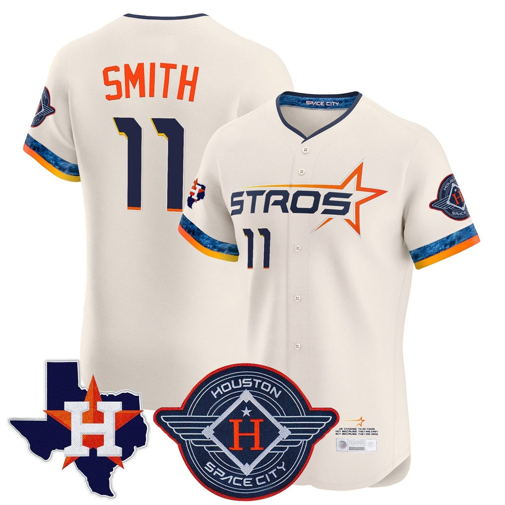 Houston Astros #11 Cam Smith Player Cream CONTON City Connect Texas Patch Vapor Premier Limited Elite Home Stitched Jerseys