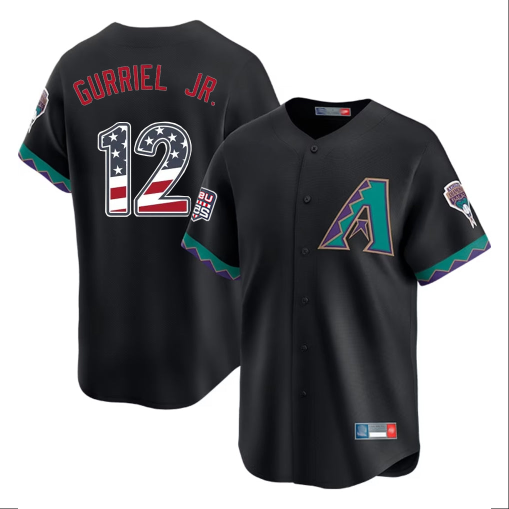 Arizona Diamondbacks #12 Lourdes Gurriel Jr Player Black CONTON USA 250 Fourth of July Home Game Stitched Jerseys