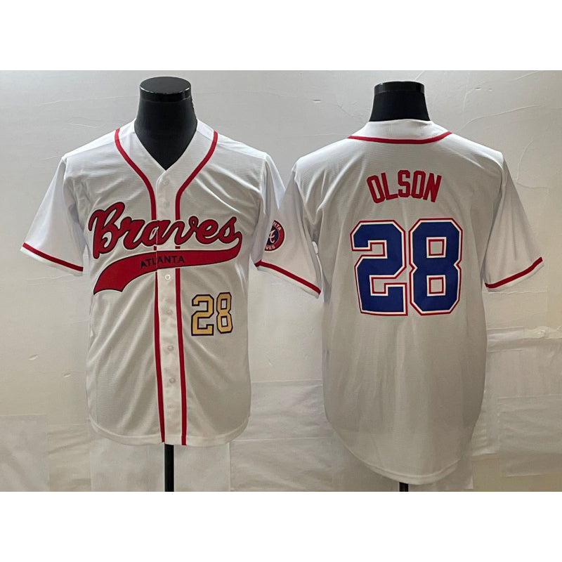 Atlanta Braves #28 Matt Olson Number White CONTON Cool Base With Patch Stitched Jersey
