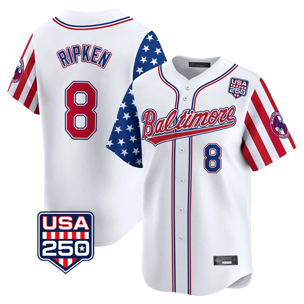Baltimore Orioles #8 Cal Ripken Player White CONTON USA 250 Independence Day Vapor Premier Limited Home Game Stitched Jerseys