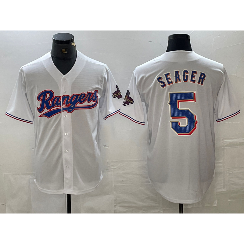 Texas Rangers #5 Corey Seager White CONTON 2023 World Series Champions Cool Base Jersey