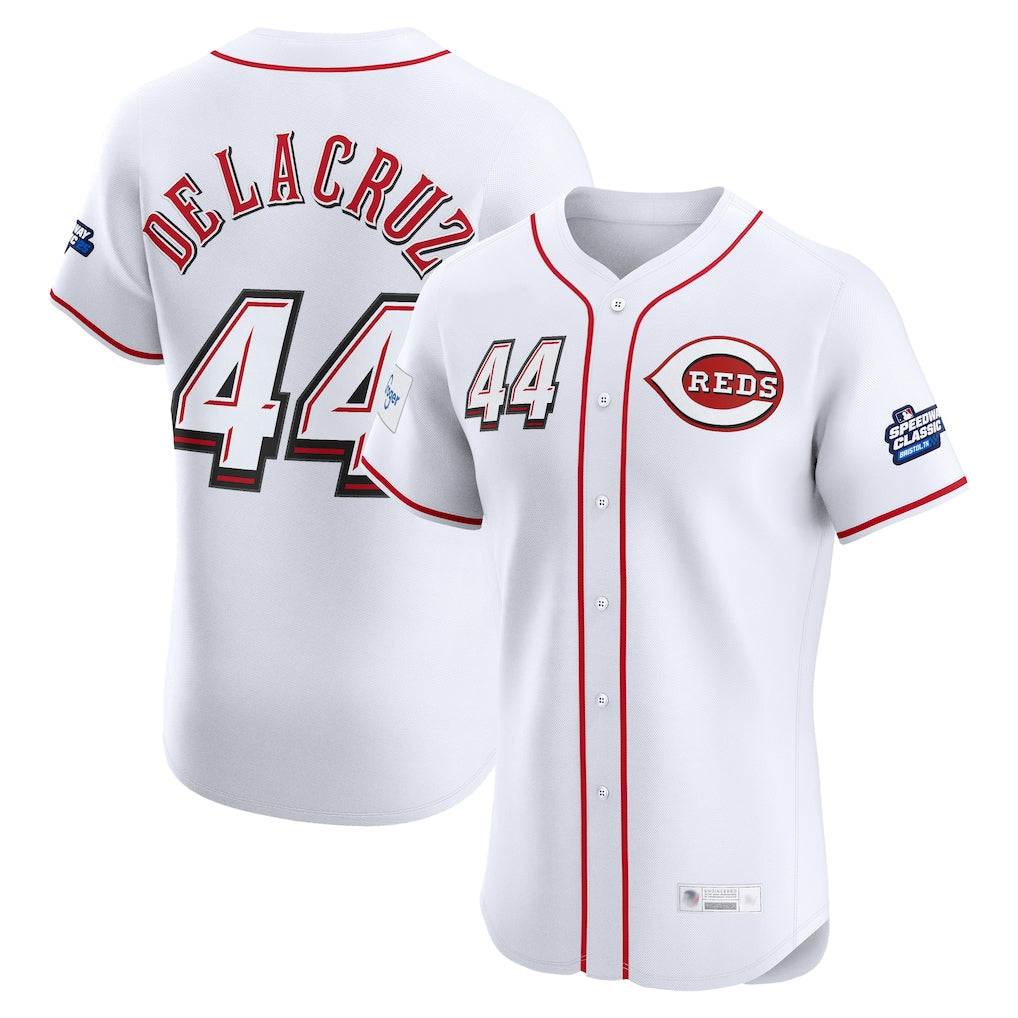 Cincinnati Reds #44 Elly De La Cruz Player White CONTON Speedway Classic Limited Elite Home Stitched Jerseys