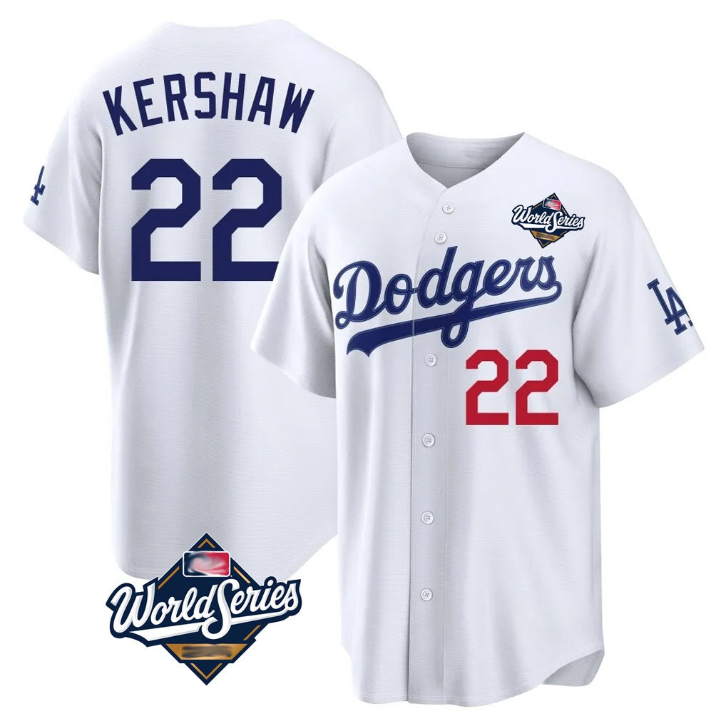 Los Angeles Dodgers #22 Clayton Kershaw Player White CONTON World Series Home Game Stitched Jerseys