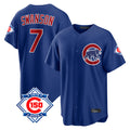 Chicago Cubs #7 Dansby Swanson Player Royal CONTON 150th Anniversary Home Game Stitched Jerseys