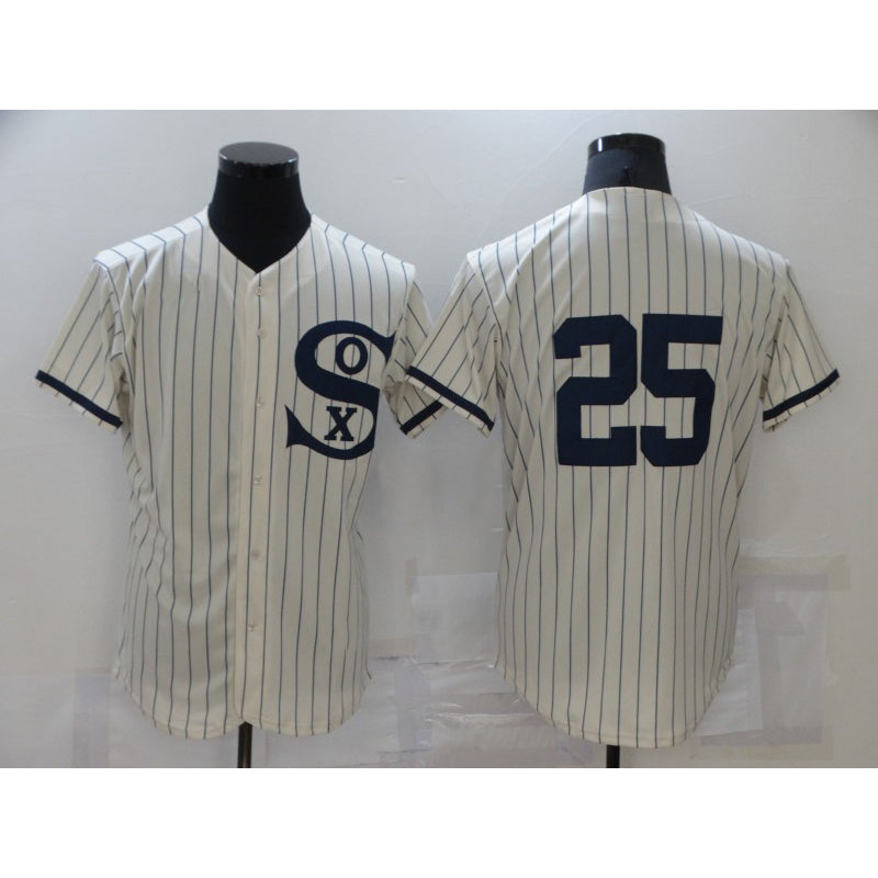 Chicago White Sox #25 Andrew Vaughn 2021 Cream Navy CONTON Field of Dreams Flex Base Stitched Jersey