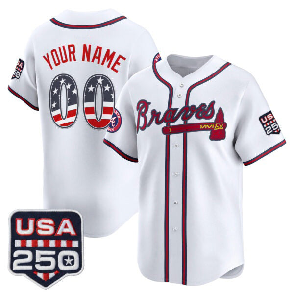 Custom Atlanta Braves White CONTON USA 250 Fourth of July Vapor Premier Limited Jersey ¨C All Stitched