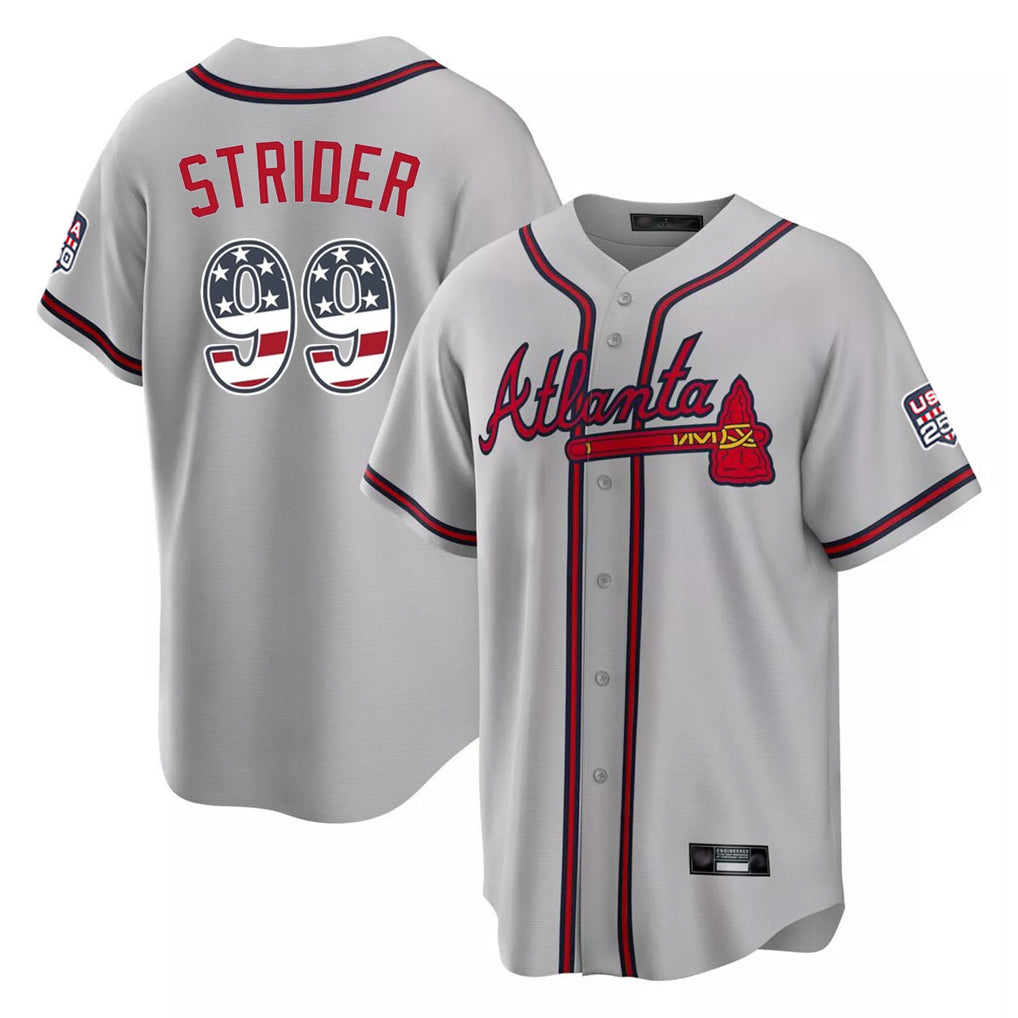 Atlanta Braves #99 Spencer Strider Player Gray CONTON USA 250 Fourth Of July Limited Home Game Stitched Jerseys