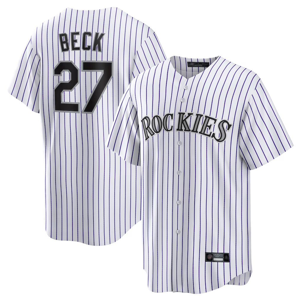Colorado Rockies #27 Jordan Beck Player White CONTON Game Home Stitched Jerseys