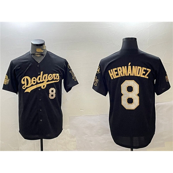 Los Angeles Dodgers #8 Enrique Hernandez Black Gold CONTON 2024 World Series With Fernando Memorial Patch Home Limited Stitched Jersey