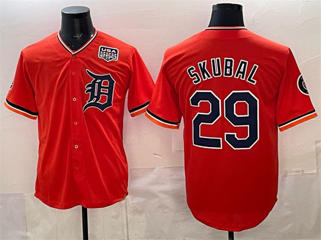 Detroit Tigers #29 Tarik Skubal Orange CONTON 2026 Alternate USA 250' Patch Vapor Premier Limited Stitched Jersey