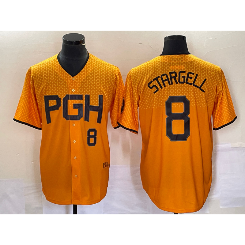 Pittsburgh Pirates #8 Willie Stargell Number Gold CONTON 2023 City Connect Stitched Jersey 2