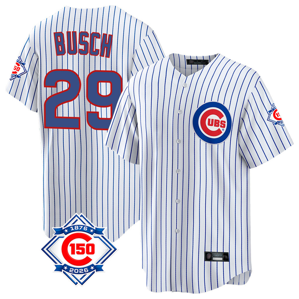 Chicago Cubs #29 Michael Busch Player White CONTON 150th Anniversary Home Game Stitched Jerseys