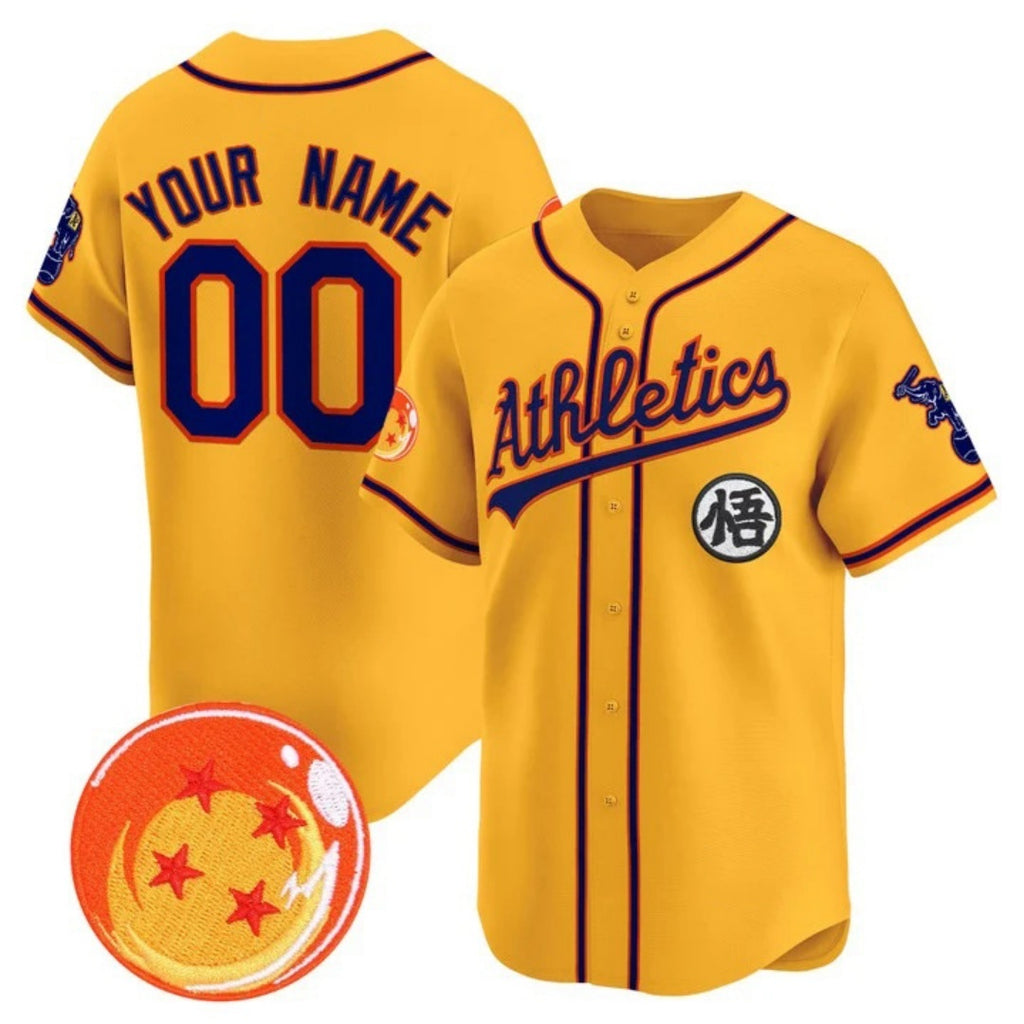 Custom Oakland Athletics x Dragon Ball Gold CONTON Vapor Premier Limited Jersey - All Stitched