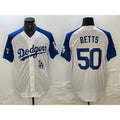 Los Angeles Dodgers #50 Mookie Betts White CONTON Blue Fashion Stitched Cool Base Limited Jersey 2