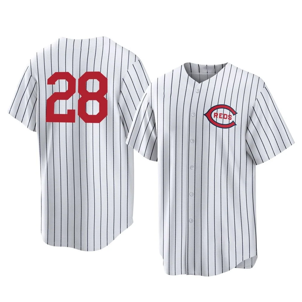 Cincinnati Reds #28 Eugenio Su¨¢rez Player White CONTON Stripe Field of Dreams Game Home Stitched Jerseys