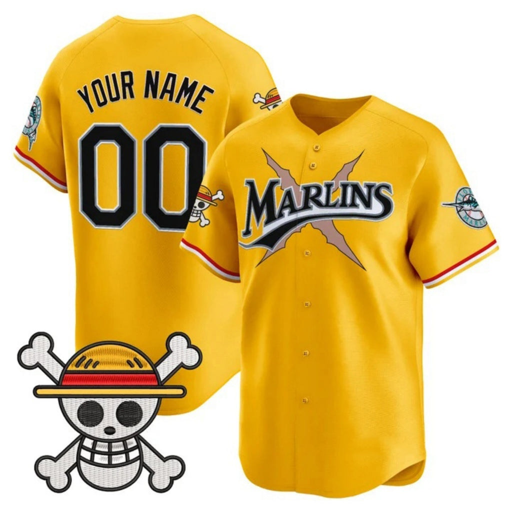 Custom Miami Marlins x One Piece Gold CONTON Vapor Premier Limited Jersey - Stitched