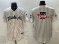 Philadelphia Phillies Team Big Logo Cream CONTON Pinstripe Gothic Vapor Limited Stitched Jersey