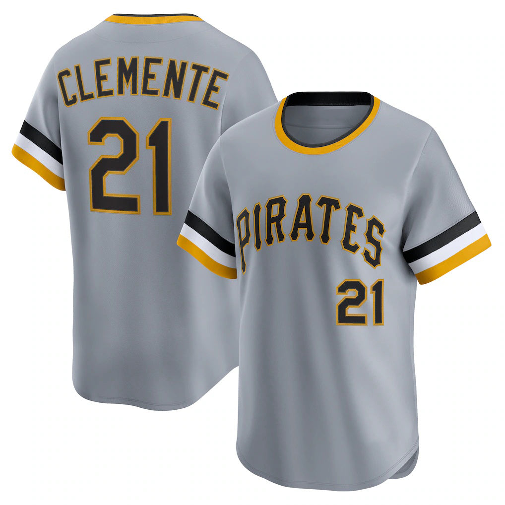 Pittsburgh Pirates #21 Roberto Clemente Gray CONTON Throwback Cooperstown Collection Limited Jersey