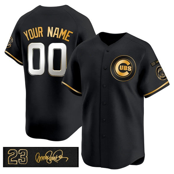 Custom Chicago Cubs Active Player Black Gold CONTON 'Ryne Sandberg Tribute' Vapor Limited V3 Stitched Jersey