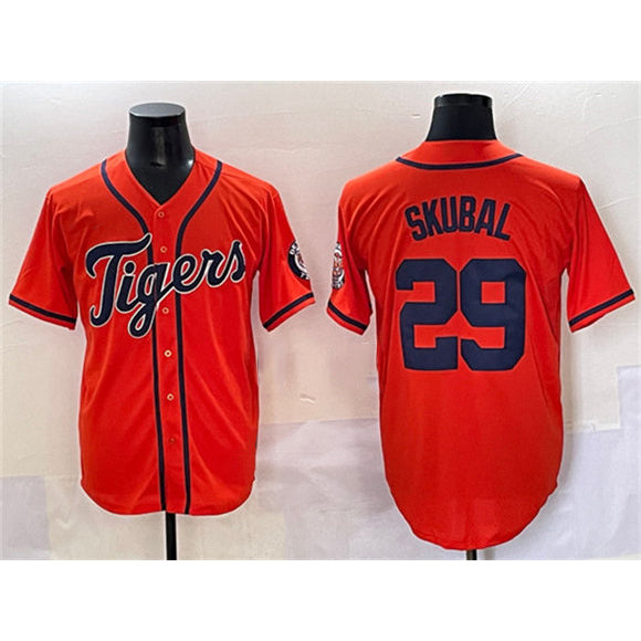 Detroit Tigers #29 Tarik Skubal Orange CONTON With Patch Cool Base Stitched Jersey