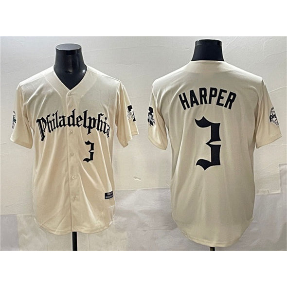 Philadelphia Phillies #3 Bryce Harper Cream CONTON Gothic Vapor Limited Stitched Jersey