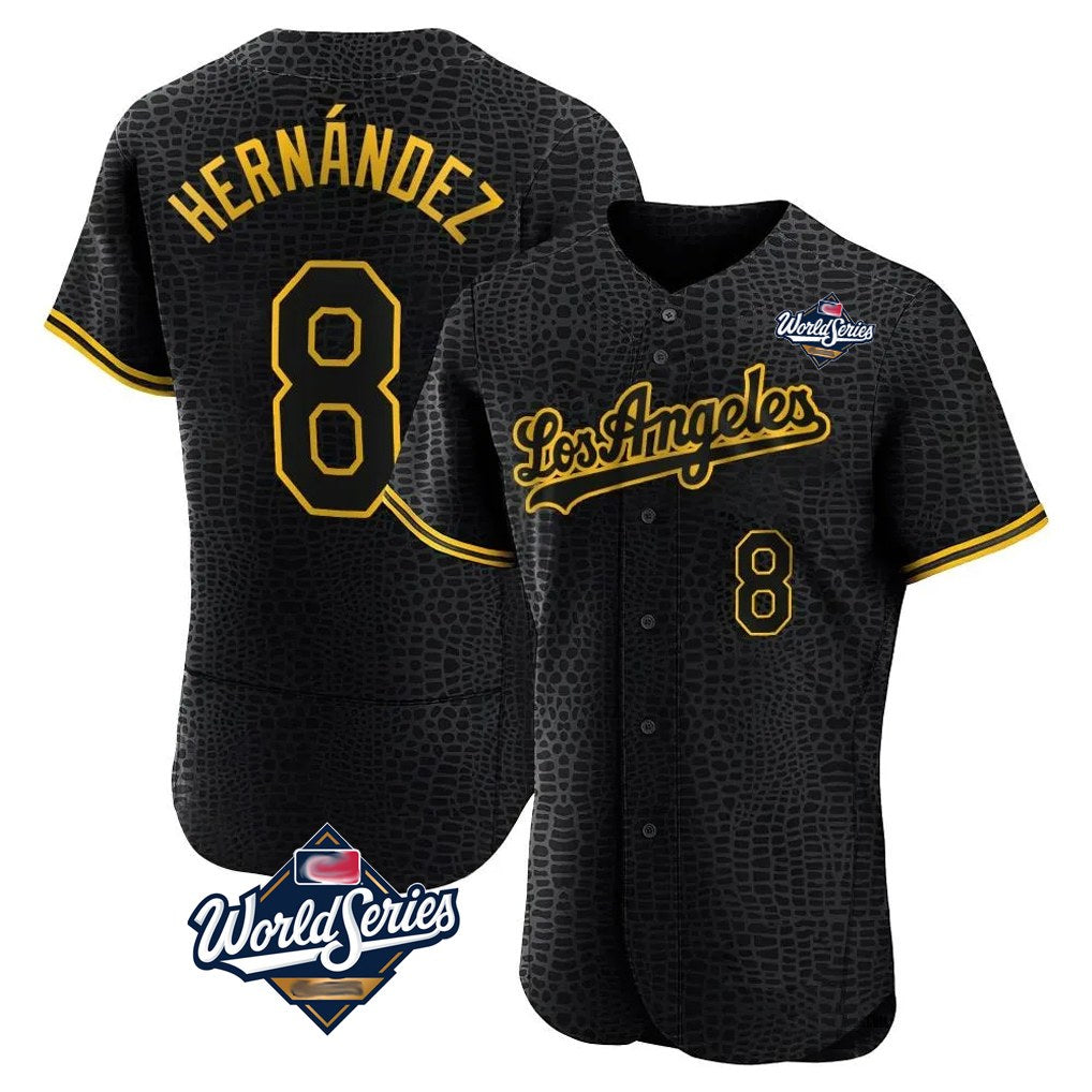 Los Angeles Dodgers #8 Enrique Hern¨¢ndez Player Black CONTON World Series Snake Skin City Limited Elite Home Stitched Jerseys