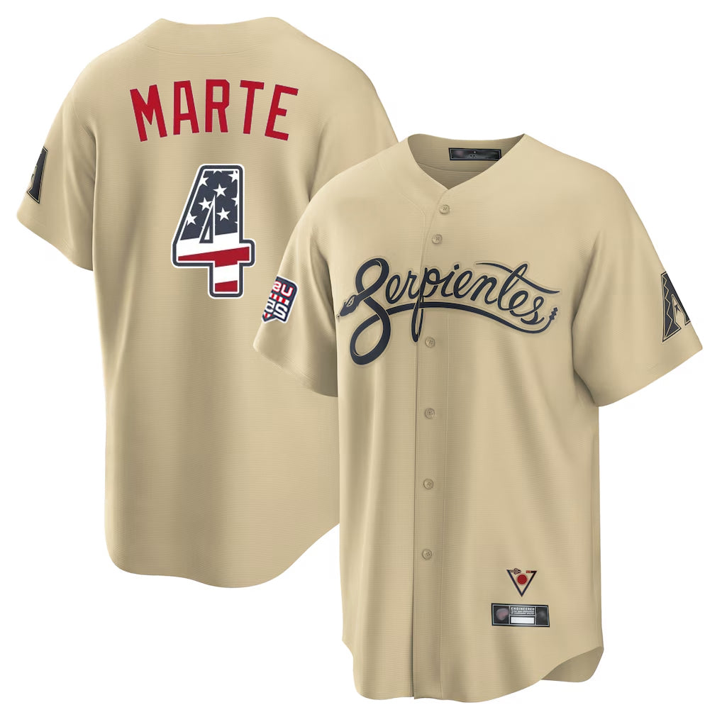 Arizona Diamondbacks #4 Ketel Marte Player Tan CONTON USA 250 Fourth of July Home Game Stitched Jerseys