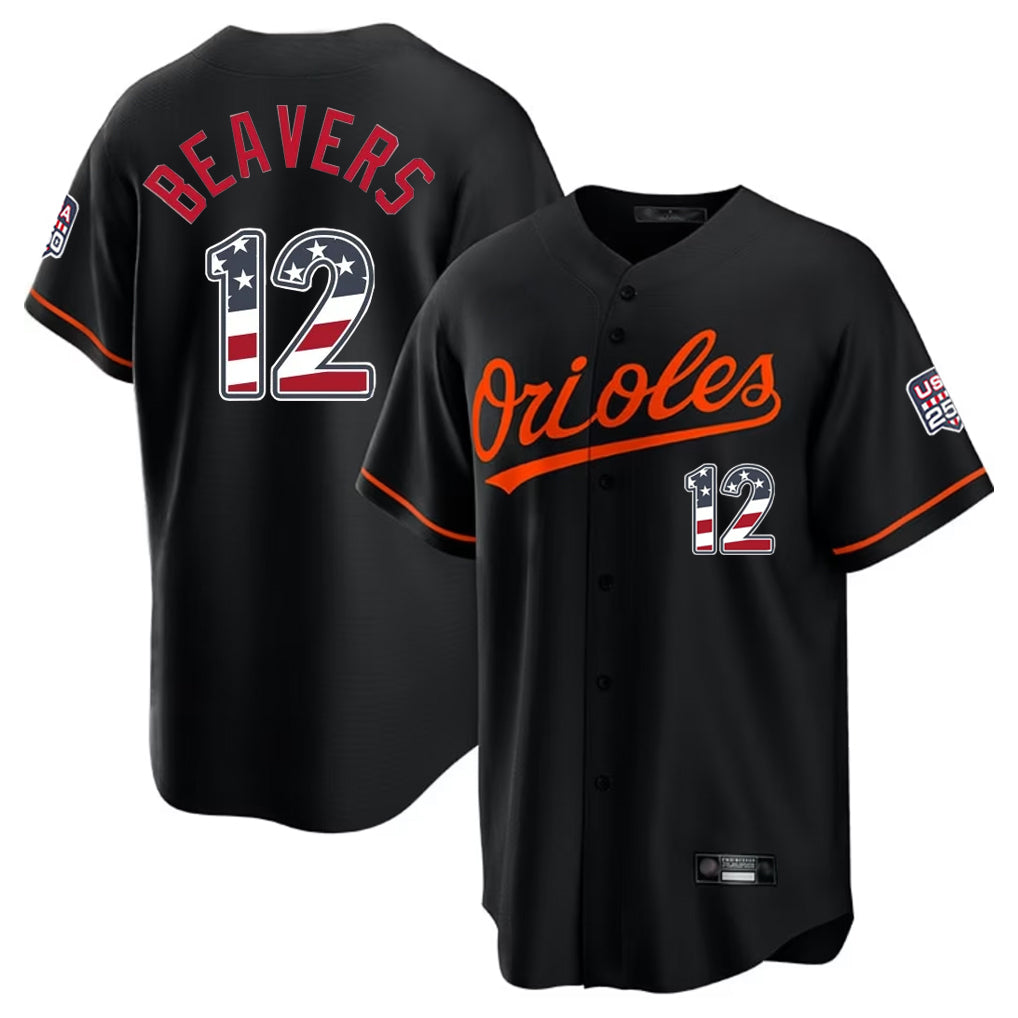 Baltimore Orioles #12 Dylan Beavers Player Black CONTON USA 250 Fourth of July Home Game Stitched Jerseys