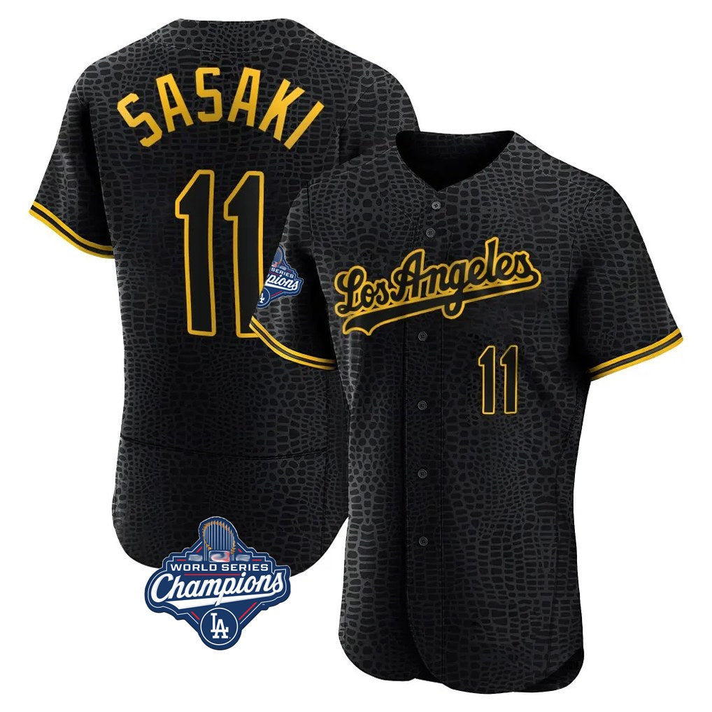 Los Angeles Dodgers #11 Roki Sasaki Player Black CONTON World Series Meet Snake Skin City Limited Elite Home Stitched Jerseys