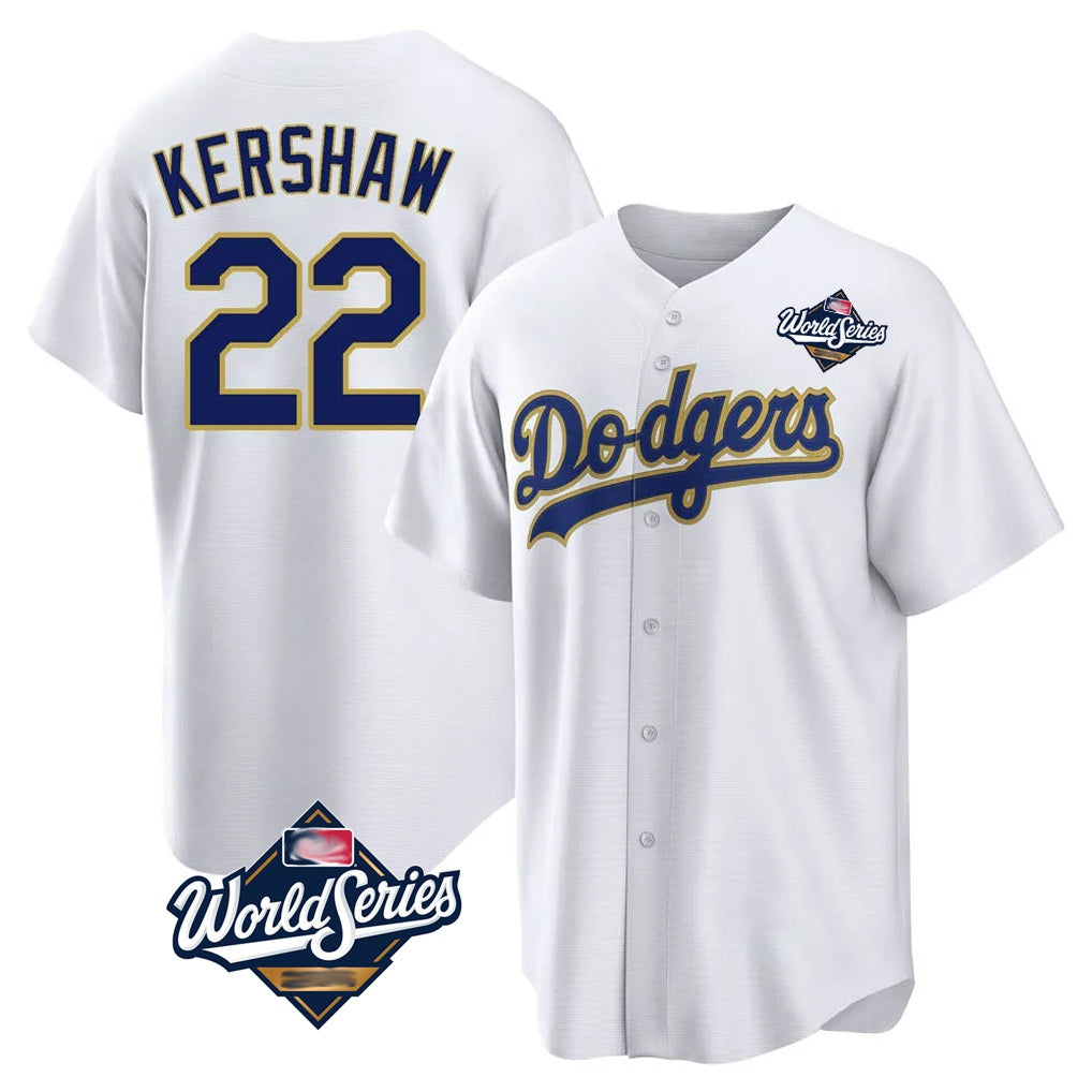 Los Angeles Dodgers #22 Clayton Kershaw Player Gold White CONTON World Series 2026 Collection Stadium Game Stitched Jerseys