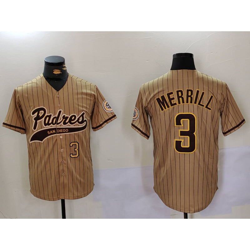 San Diego Padres #3 Jackson Merrill Tan CONTON 2023 Cool Base Stitched Jerseys