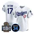 Los Angeles Dodgers #17 Shohei Ohtani White CONTON 2024 World Series With Fernando Memorial Patch Limited Stitched Jersey