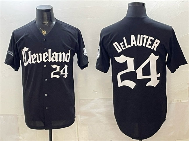 Cleveland Guardians #24 Chase DeLauter Black CONTON Gothic Vapor Premier Limited Stitched Jersey