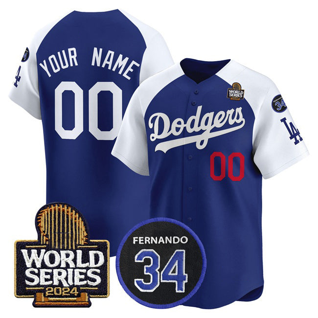 Custom Los Angeles Dodgers ACTIVE PLAYER Royal White CONTON 2024 World Series With Fernando Memorial Patch Limited Stitched Jersey