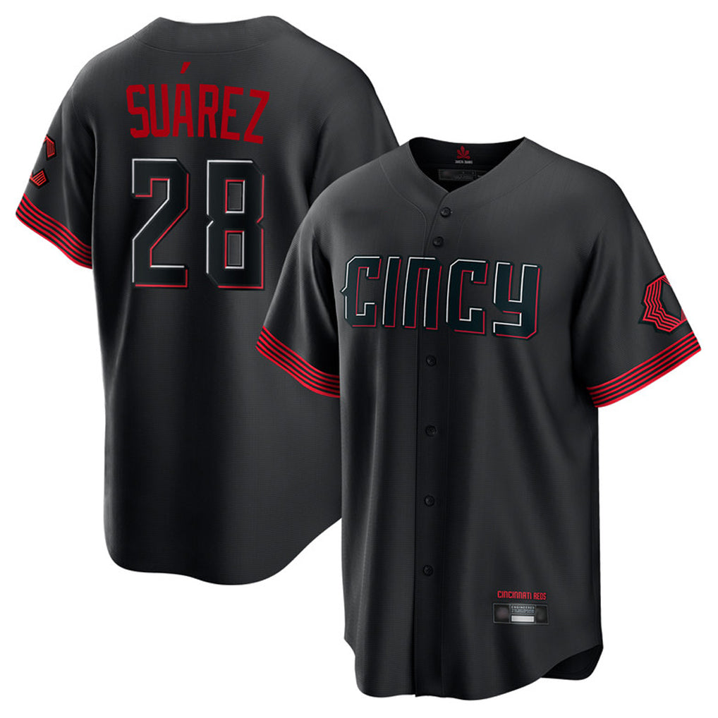 Cincinnati Reds #28 Eugenio Suarez Player Black CONTON City Connect Home Game Stitched Jerseys